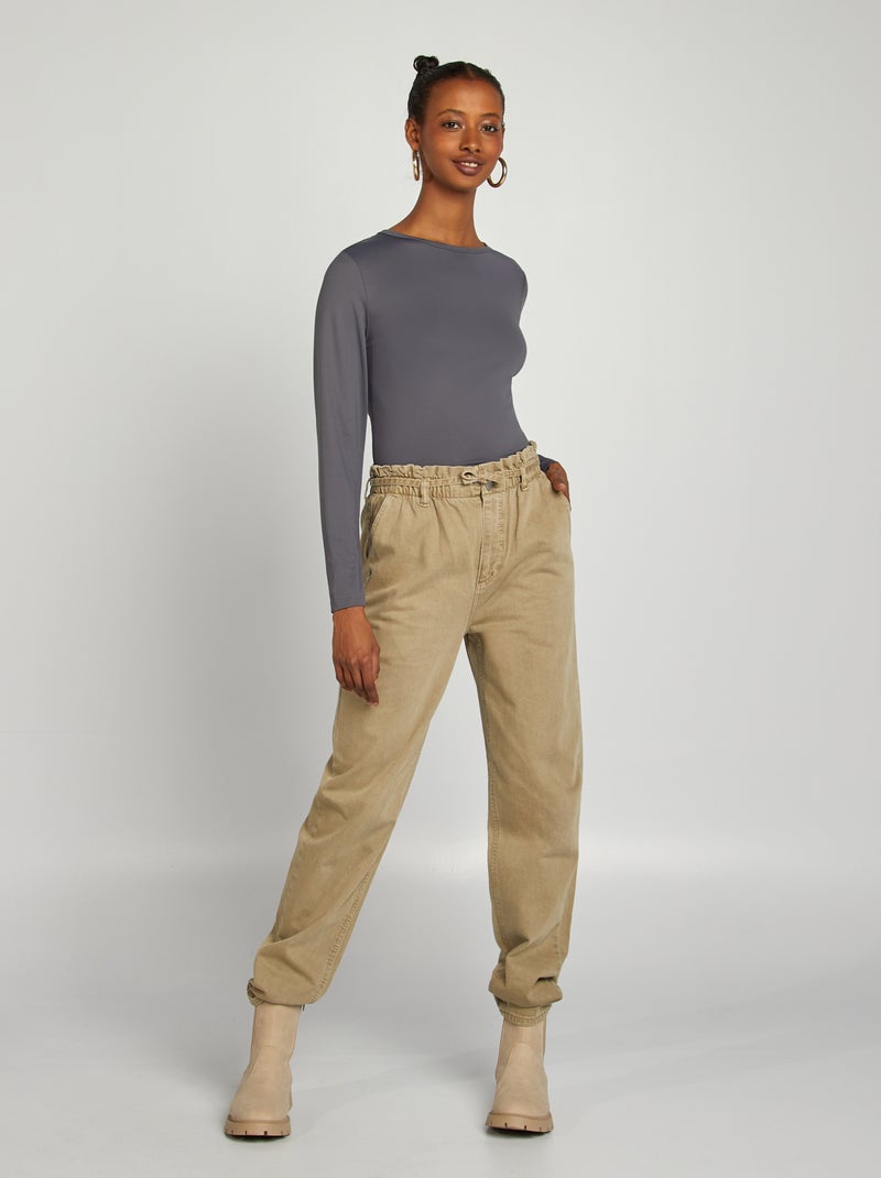 Pantalon en twill avec fine ceinture à nouer Vert - Kiabi