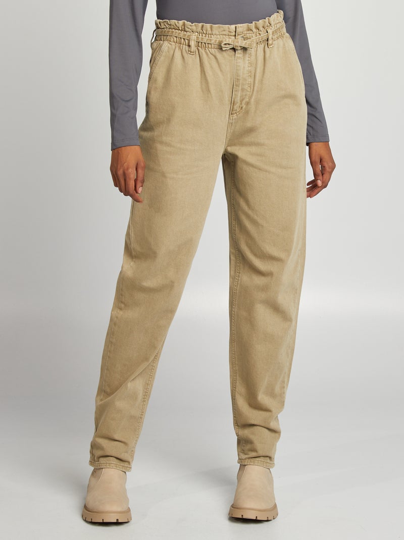 Pantalon en twill avec fine ceinture à nouer Vert - Kiabi