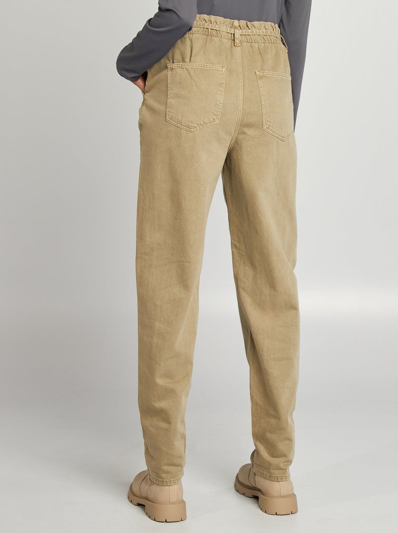 Pantalon en twill avec fine ceinture à nouer Vert - Kiabi