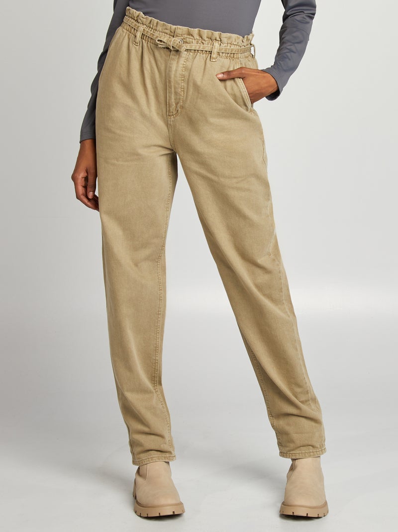 Pantalon en twill avec fine ceinture à nouer Vert - Kiabi