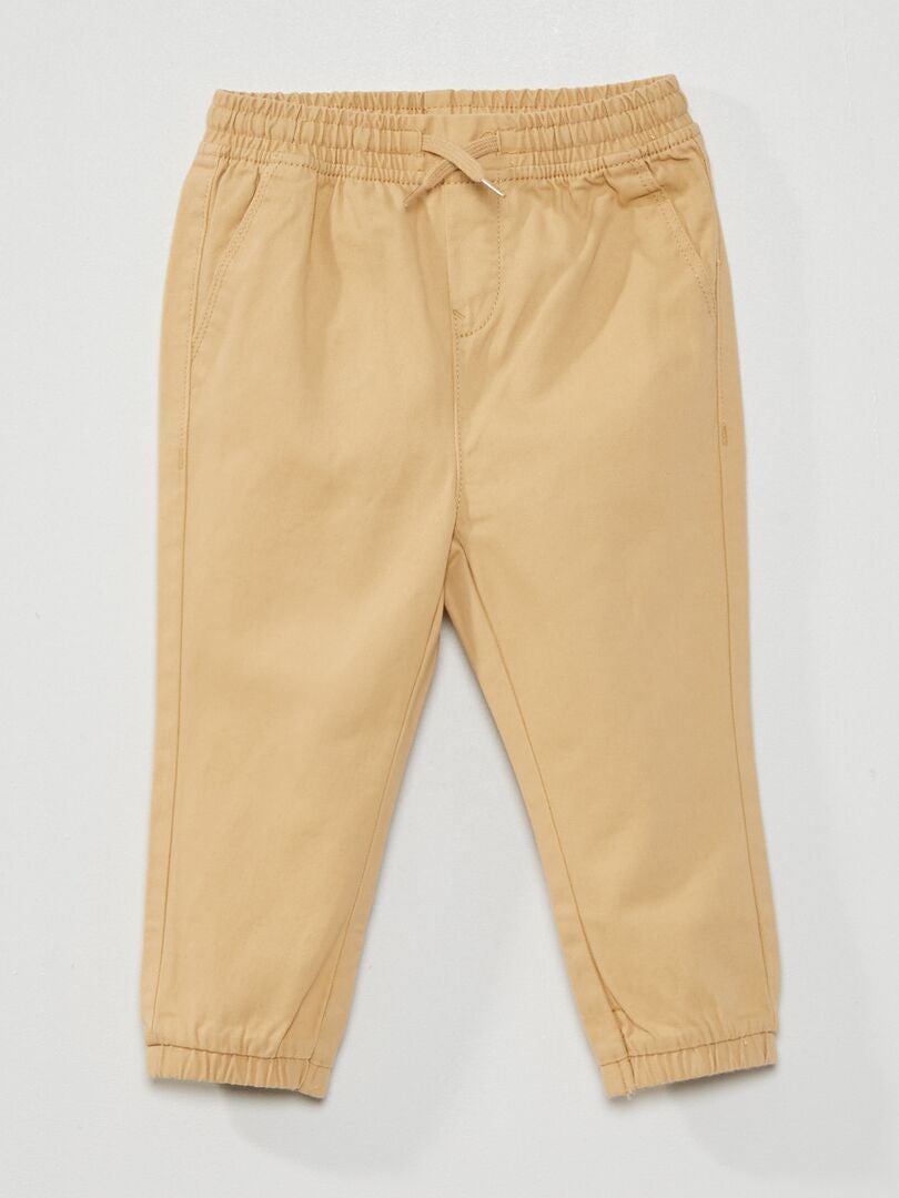 Pantalon en twill avec taille élastiquée Beige - Kiabi