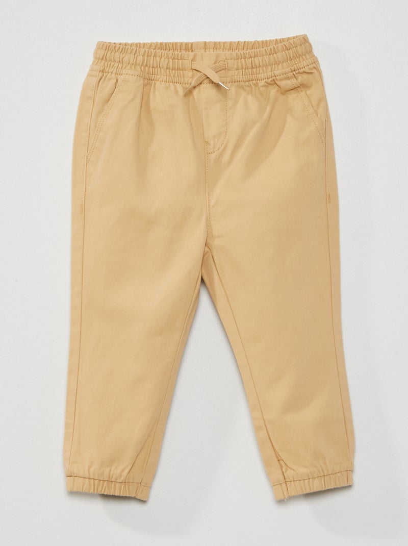 Pantalon en twill avec taille élastiquée Beige - Kiabi