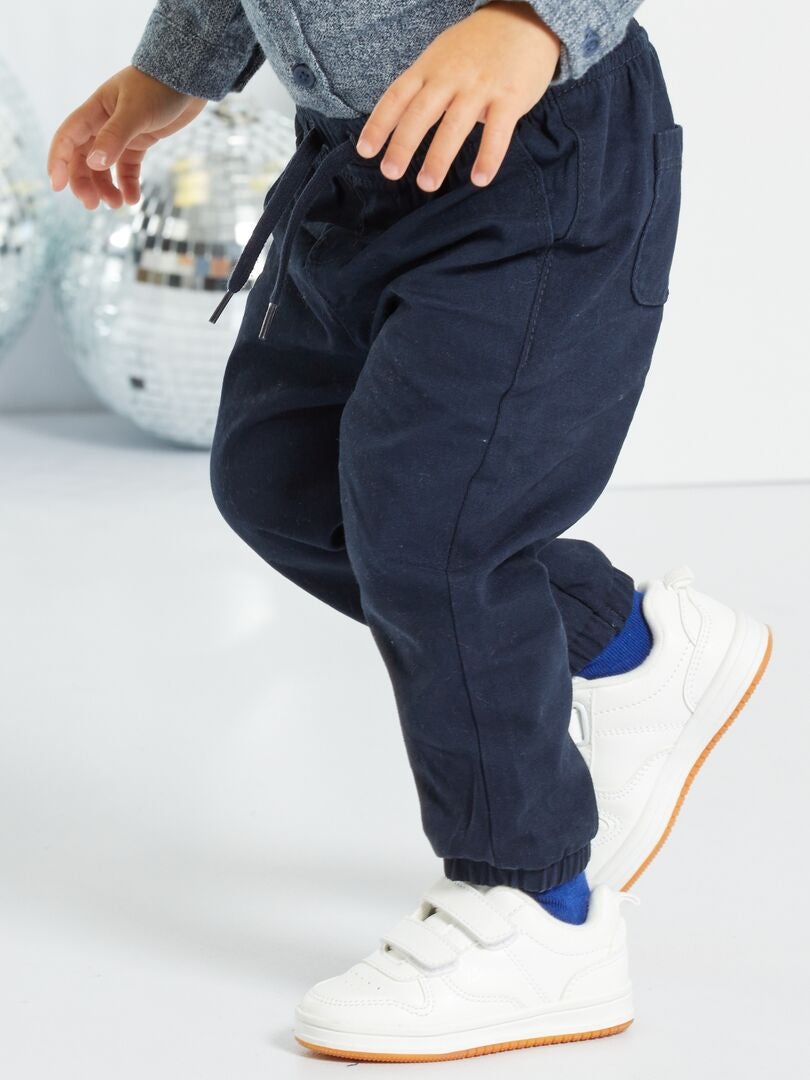Pantalon en twill avec taille élastiquée bleu marine - Kiabi
