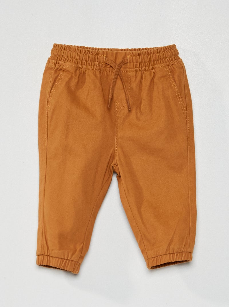 Pantalon en twill avec taille élastiquée Camel - Kiabi