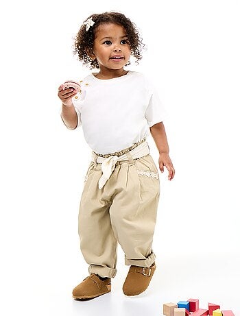Pantalon en twill + ceinture à nouer