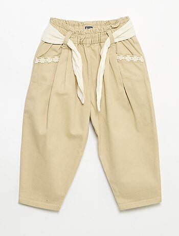 Pantalon en twill + ceinture à nouer