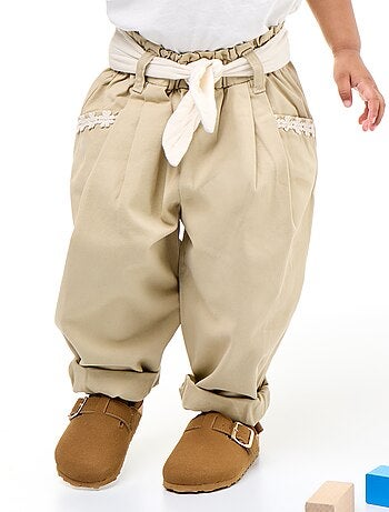 Pantalon en twill + ceinture à nouer