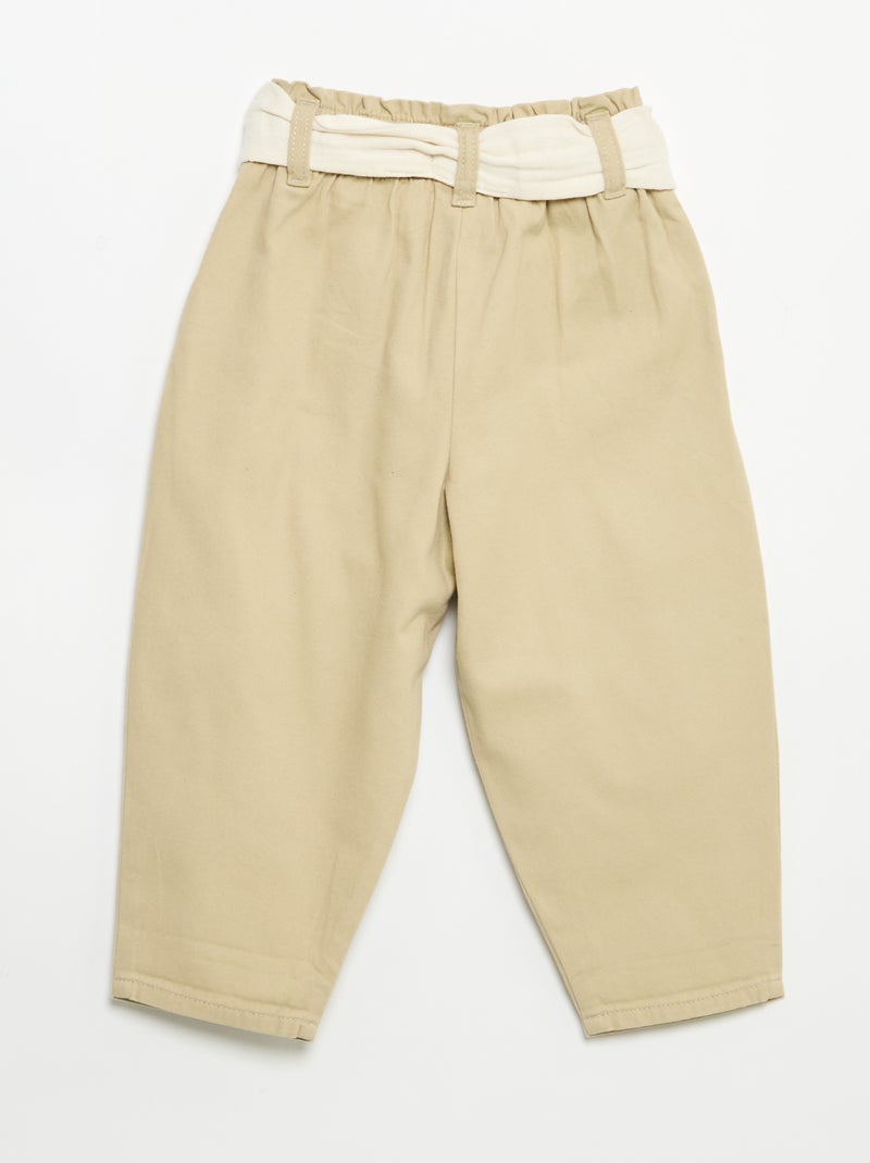 Pantalon en twill + ceinture à nouer Beige - Kiabi