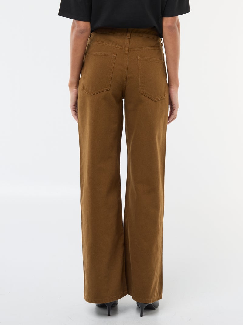Pantalon en twill de coton avec ceinture décalée Marron - Kiabi