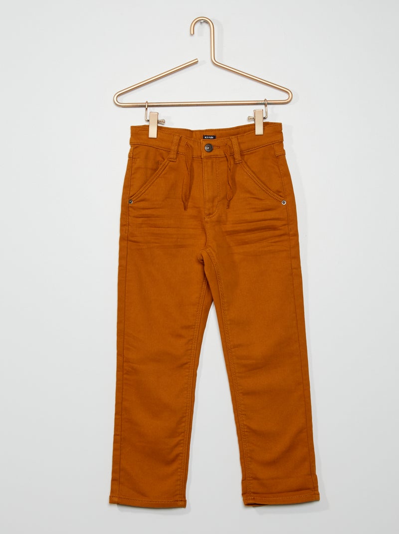 Pantalon en twill de coton marron - Kiabi
