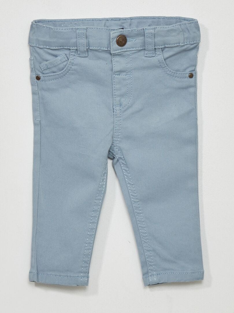 Pantalon en twill de coton uni bleu denim - Kiabi