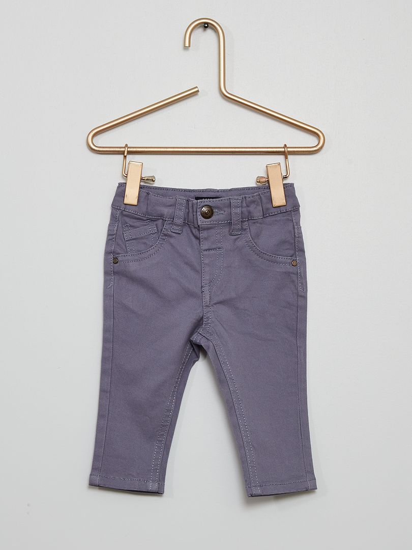 Pantalon en twill de coton uni Bleu gris - Kiabi