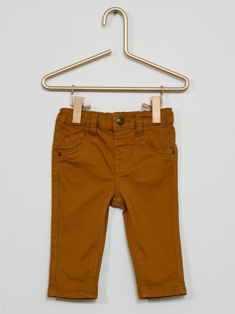 Pantalon en twill de coton uni Brun - Kiabi