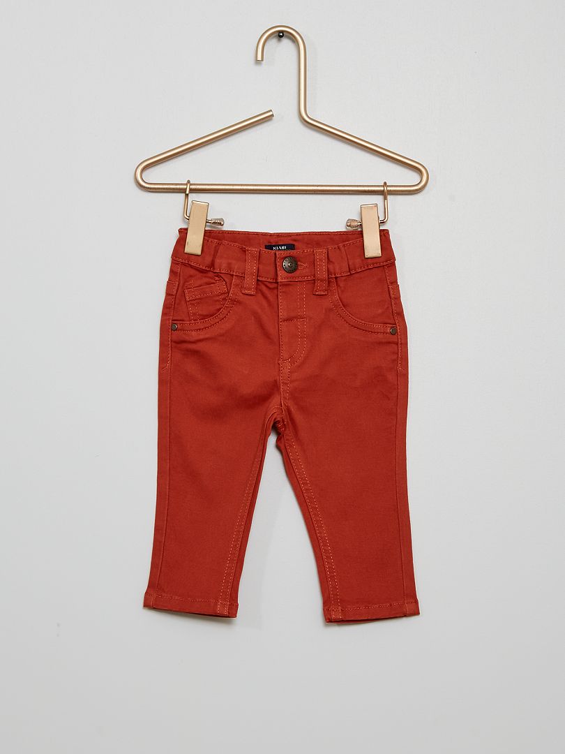 Pantalon en twill de coton uni Rouge - Kiabi