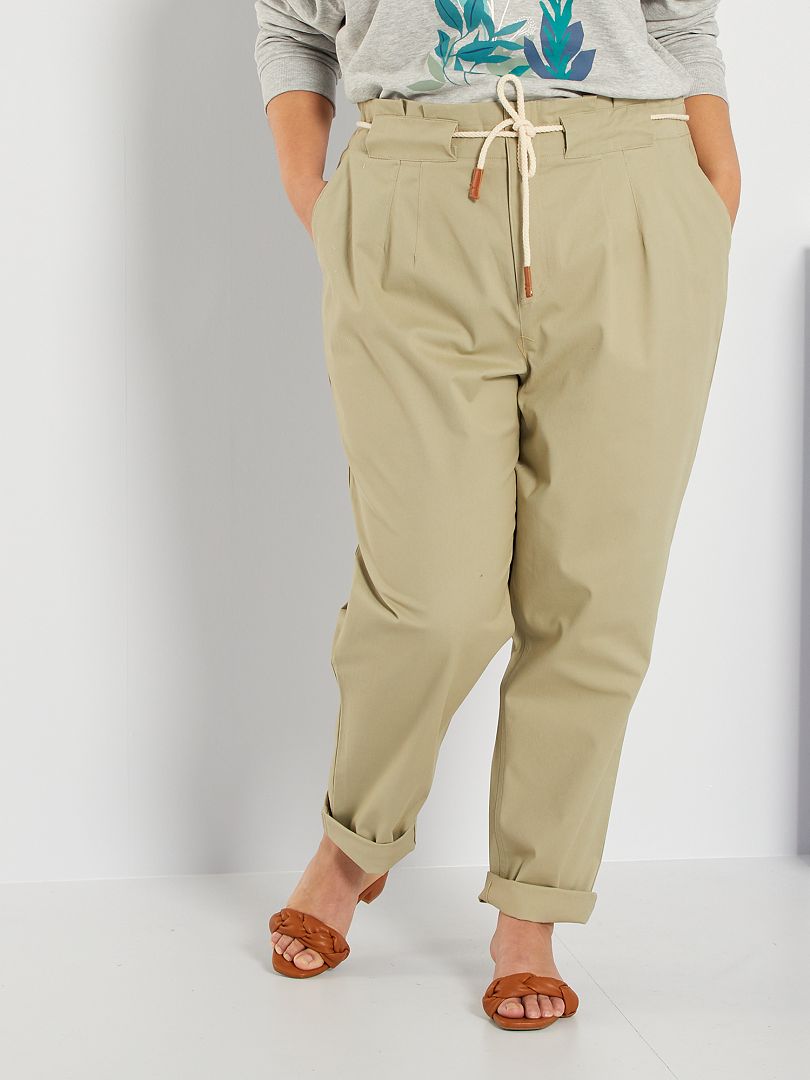 Pantalon en twill kaki clair - Kiabi