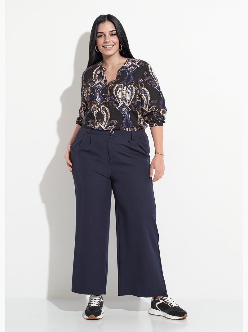 Pantalon en twill léger coupe large - AFIBEL Bleu marine - Kiabi