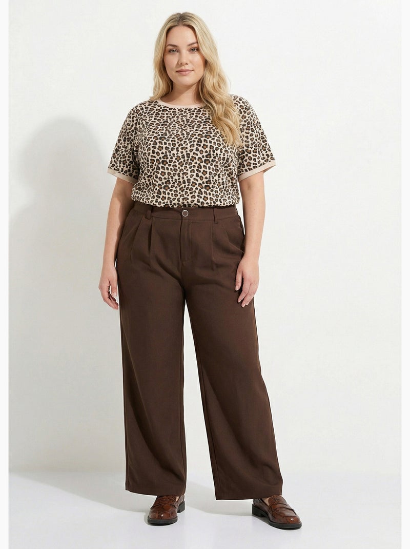 Pantalon en twill léger coupe large - afibel Marron chocolat - Kiabi