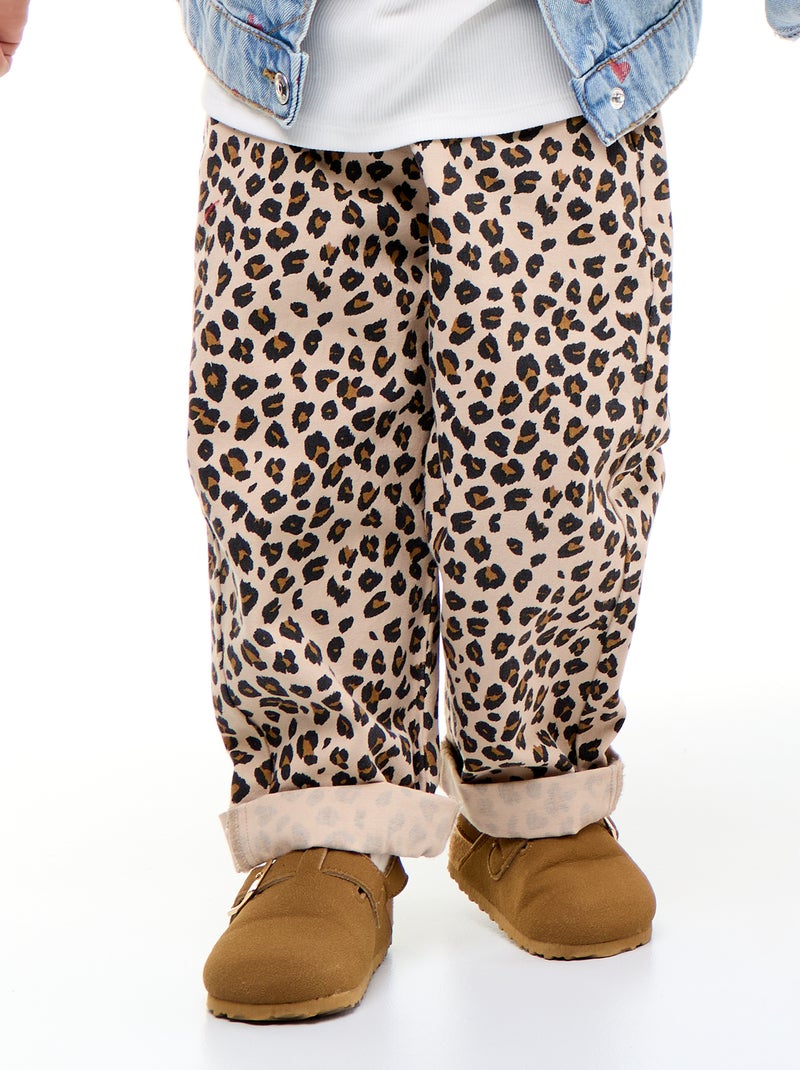 Pantalon en twill motif léopard Beige - Kiabi
