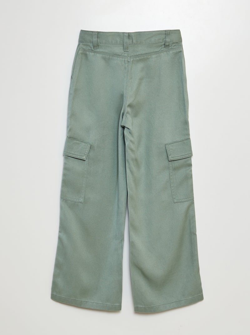 Pantalon en twill multipoches Vert - Kiabi