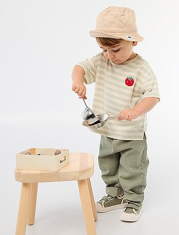 Pantalon en twill paperbag taille 3/4