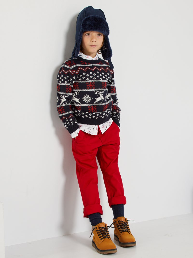 Pantalon en twill rouge - Kiabi