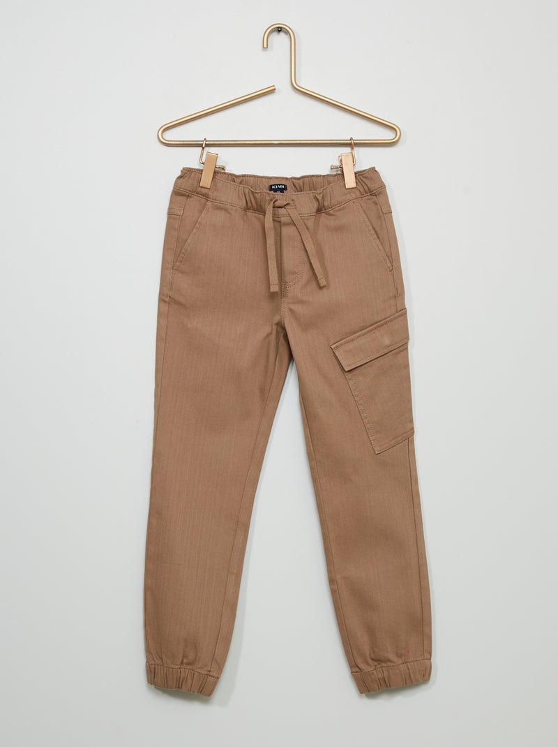 Pantalon en twill style jogger beige - Kiabi