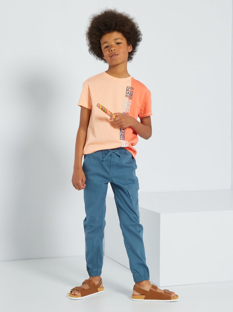 Pantalon en twill style jogger bleu indien - Kiabi