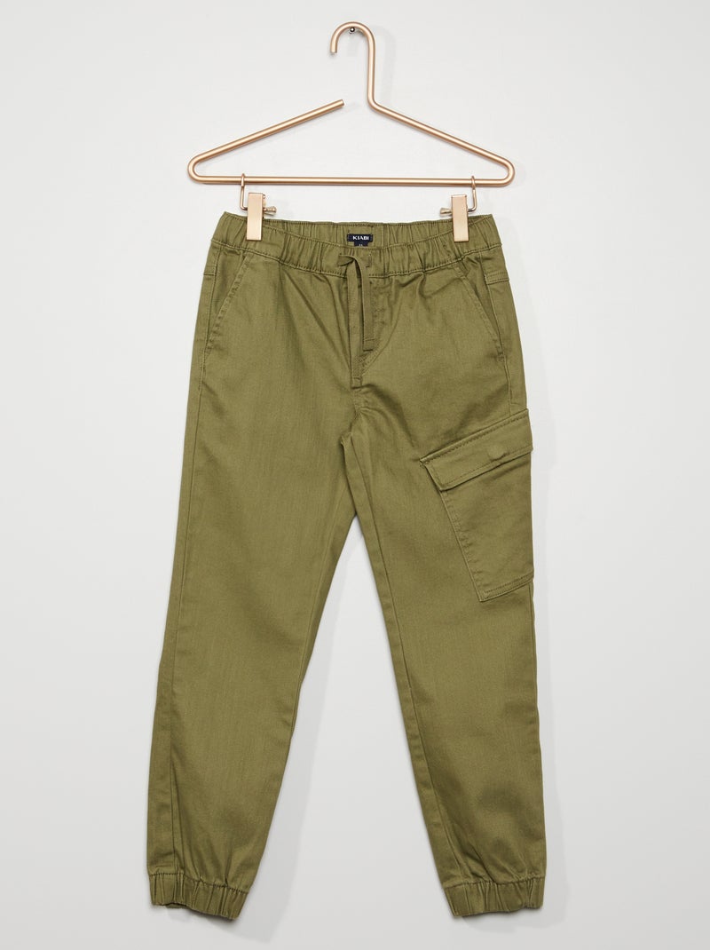 Pantalon en twill style jogger vert lichen - Kiabi
