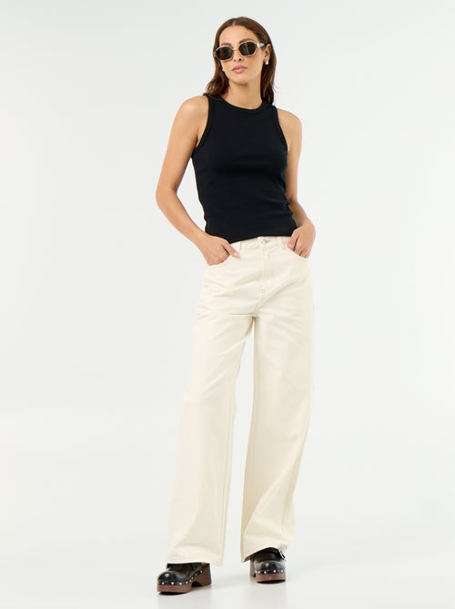 Pantalon en twill taille haute coupe wide leg - Kiabi