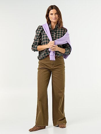 Pantalon en twill taille haute coupe wide leg
