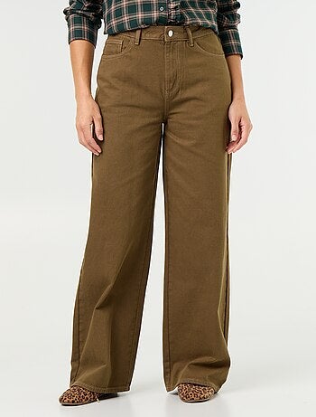 Pantalon en twill taille haute coupe wide leg