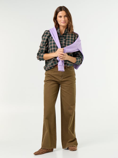 Pantalon en twill taille haute coupe wide leg - Kiabi Pantalon en twill taille haute coupe wide leg - Kiabi