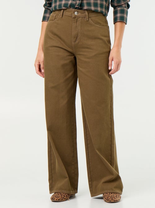 Pantalon en twill taille haute coupe wide leg - Kiabi Pantalon en twill taille haute coupe wide leg - Kiabi