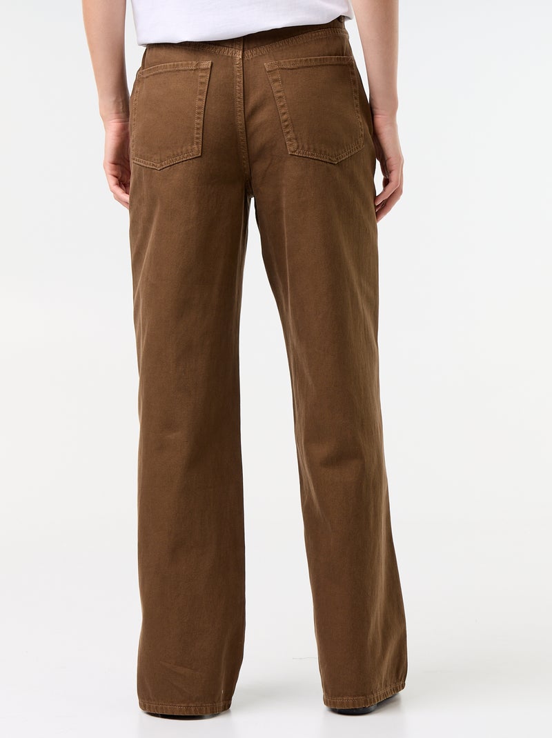 Pantalon en twill taille haute coupe wide leg Marron - Kiabi