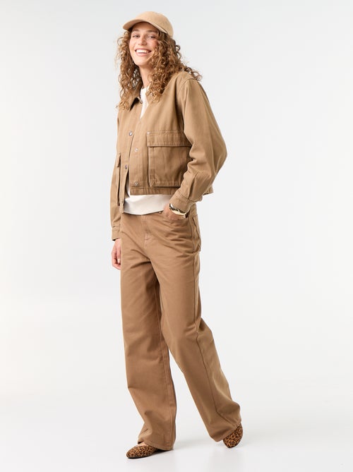 Pantalon en twill taille haute coupe wide leg - Kiabi