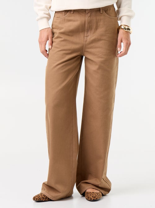 Pantalon en twill taille haute coupe wide leg - Kiabi