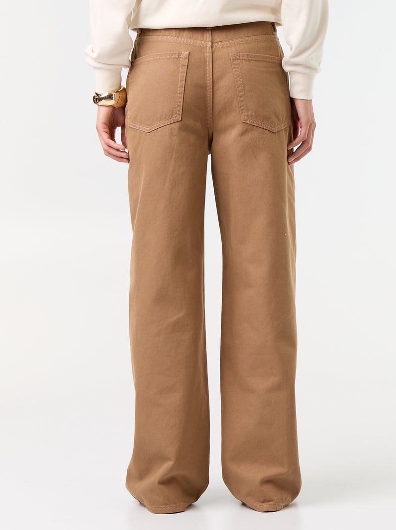 Pantalon en twill taille haute coupe wide leg Marron - Kiabi