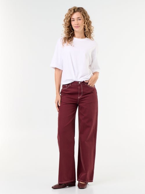 Pantalon en twill taille haute coupe wide leg - Kiabi