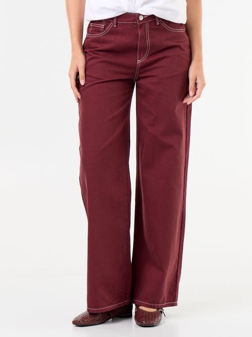 Pantalon en twill taille haute coupe wide leg - Kiabi