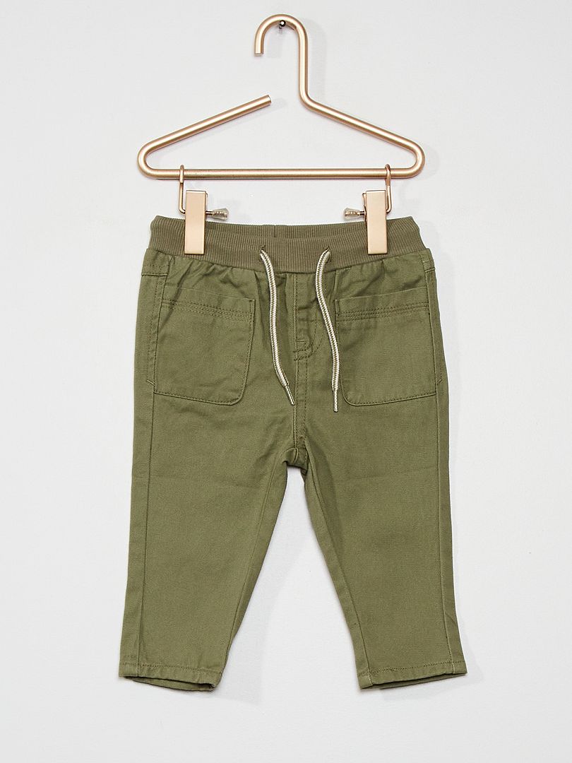 Pantalon en twill vert lichen - Kiabi