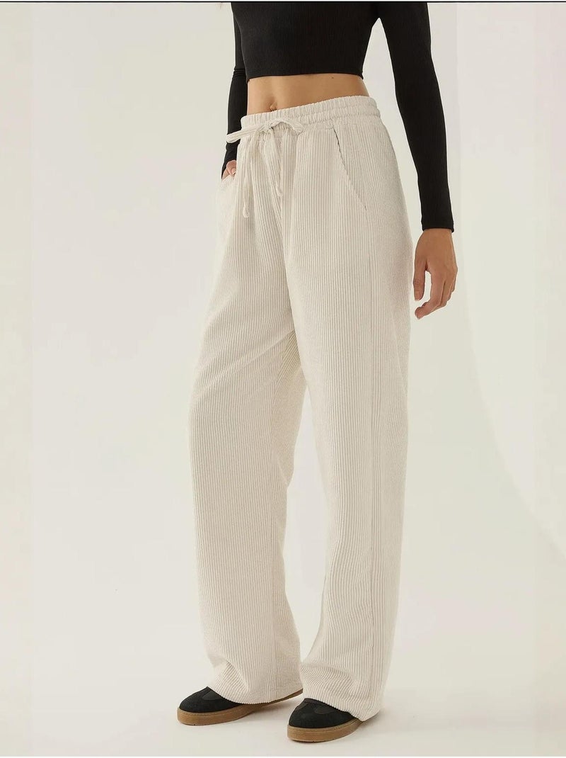 Pantalon en velours à taille élastique Beige naturel - Kiabi