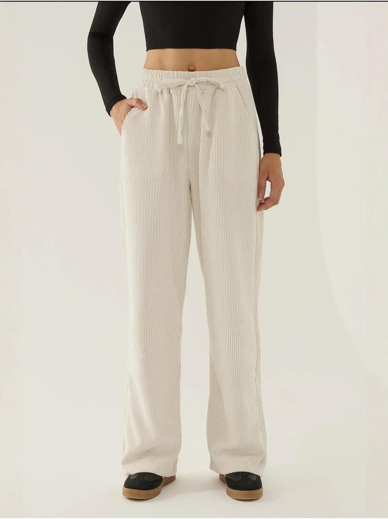 Pantalon en velours à taille élastique Beige naturel - Kiabi