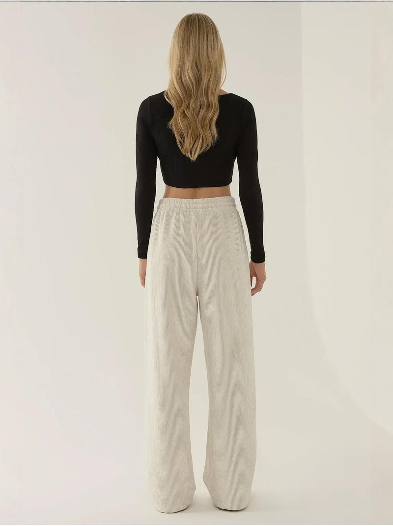 Pantalon en velours à taille élastique Beige naturel - Kiabi