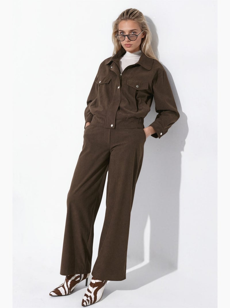 Pantalon en velours à taille haute et jambe droite hiccup Marron - Kiabi