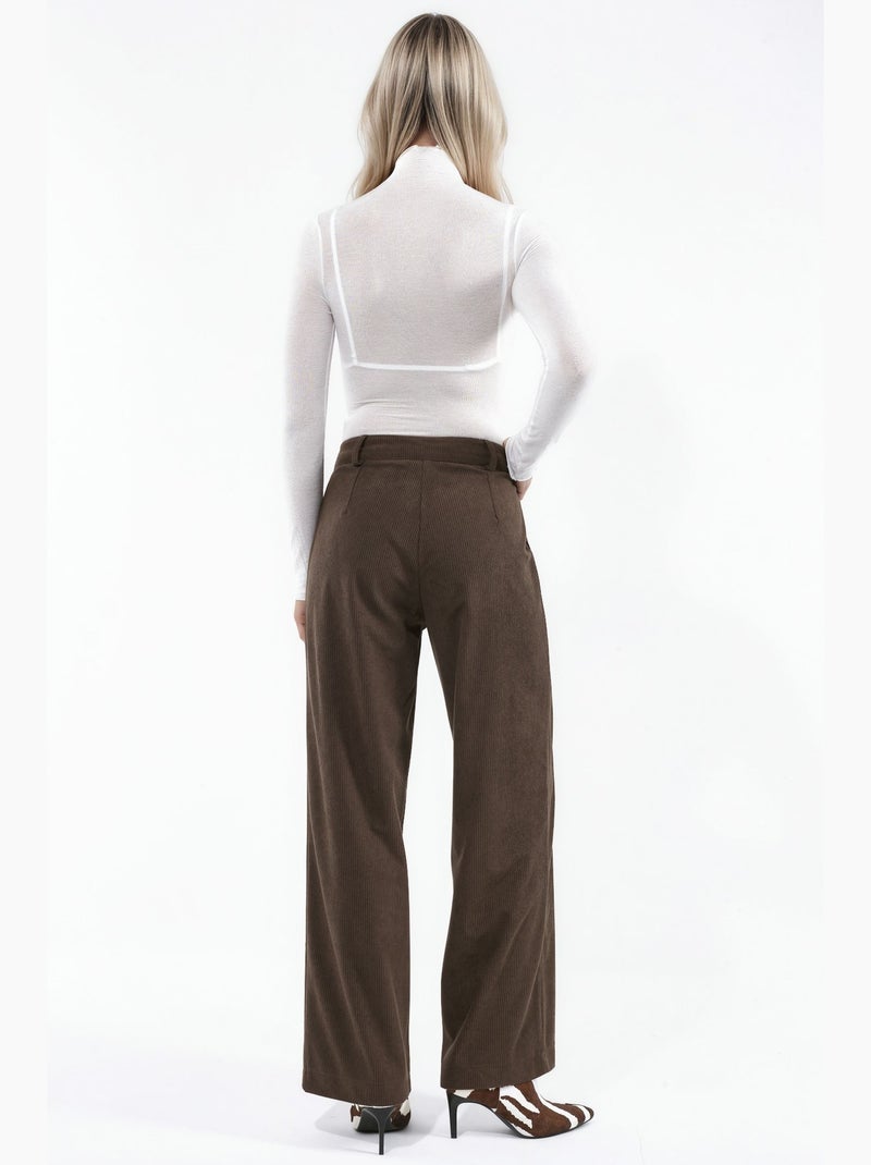 Pantalon en velours à taille haute et jambe droite hiccup Marron - Kiabi