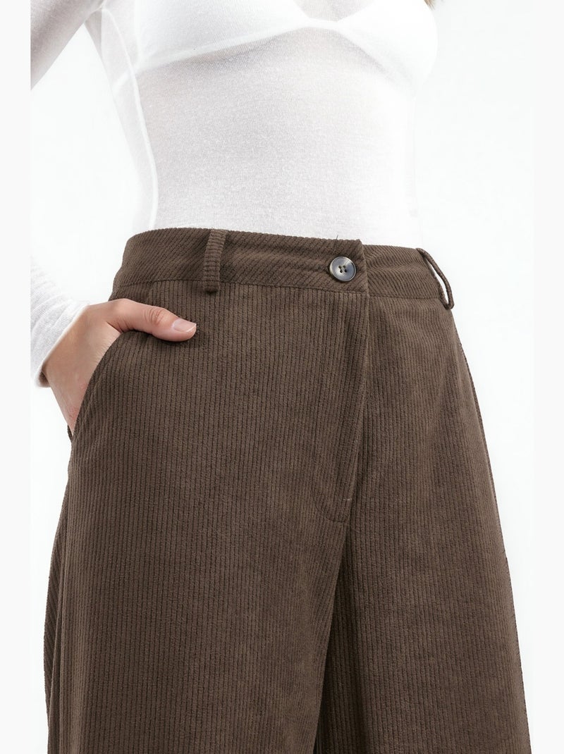 Pantalon en velours à taille haute et jambe droite hiccup Marron - Kiabi