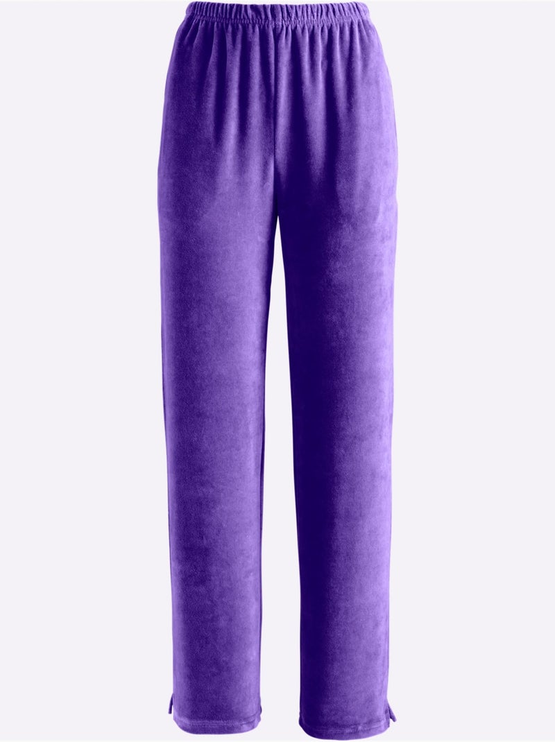 Pantalon en velours avec ceinture élastique et poches - Taille courte - Witt Mauve lilas - Kiabi