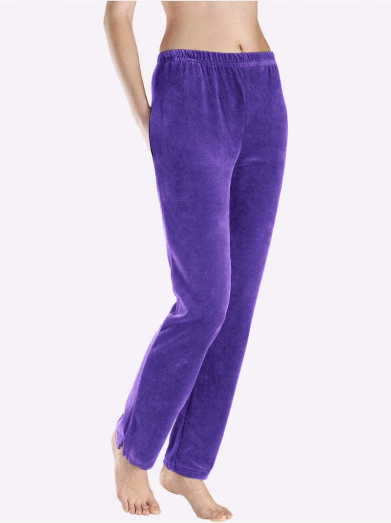 Pantalon en velours avec ceinture élastique et poches - Taille courte - Witt Mauve lilas - Kiabi