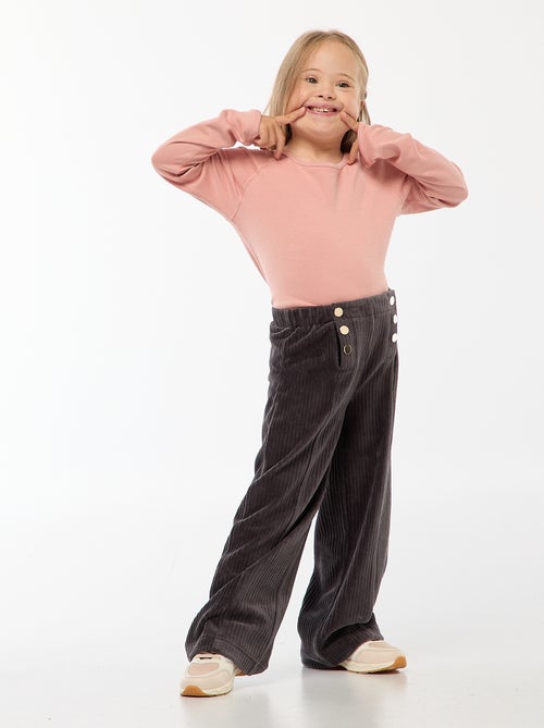 Pantalon en velours avec ouverture double par pressions - collection facile à enfiler - Kiabi