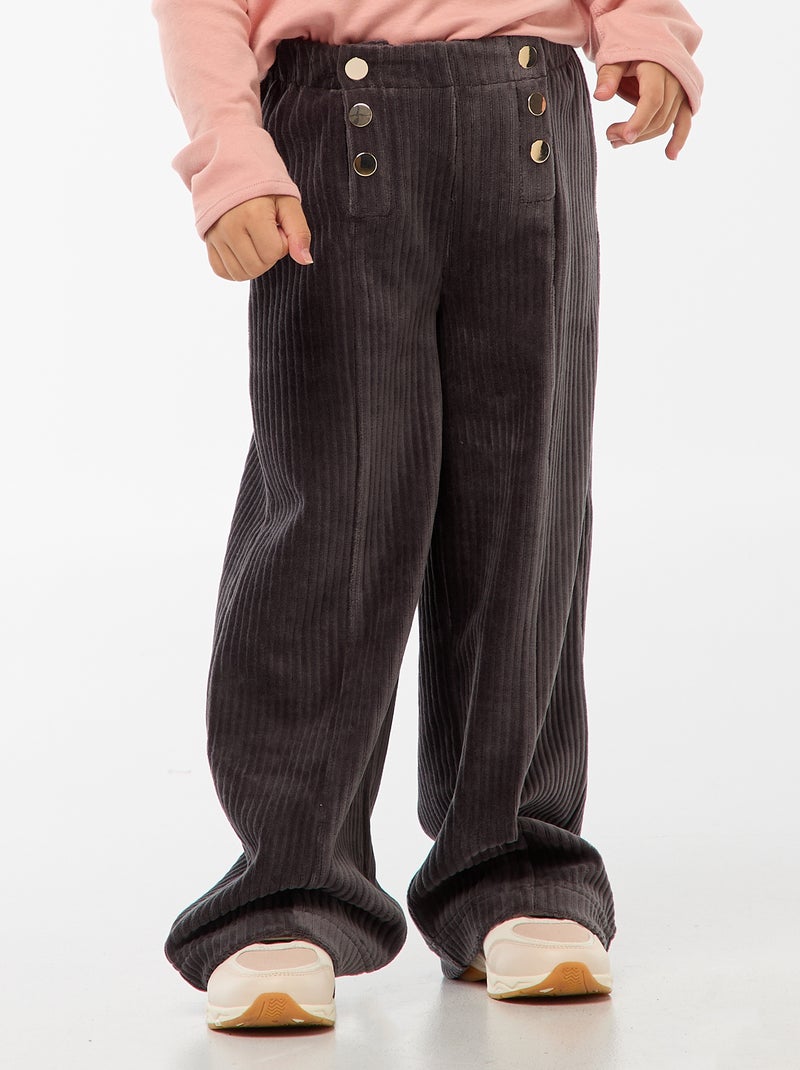 Pantalon en velours avec ouverture double par pressions - So Easy Noir - Kiabi